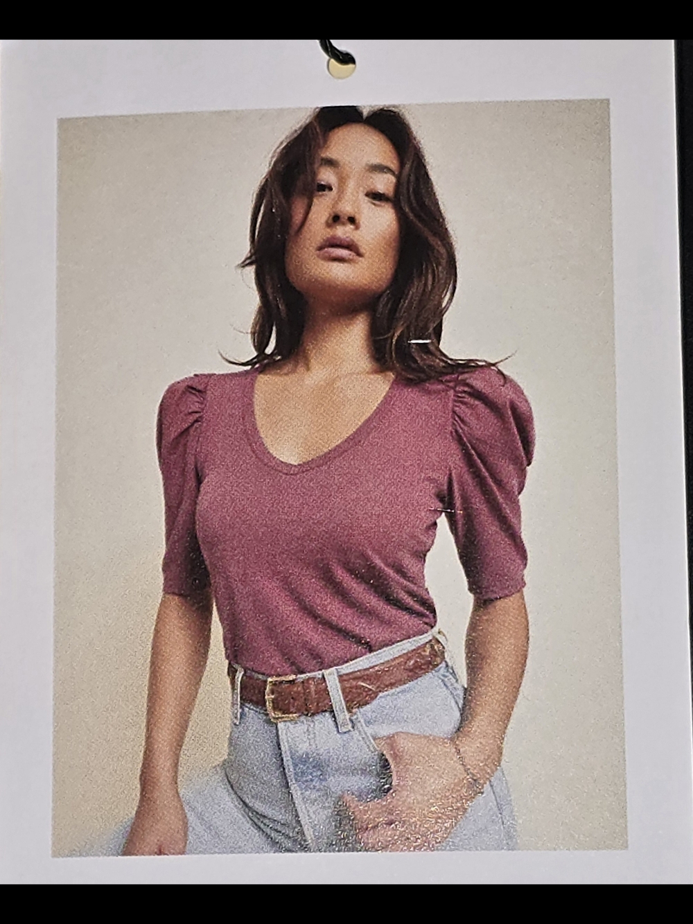 Nation LTD Puff Sleeve V-Neck Top in Dusty Rose